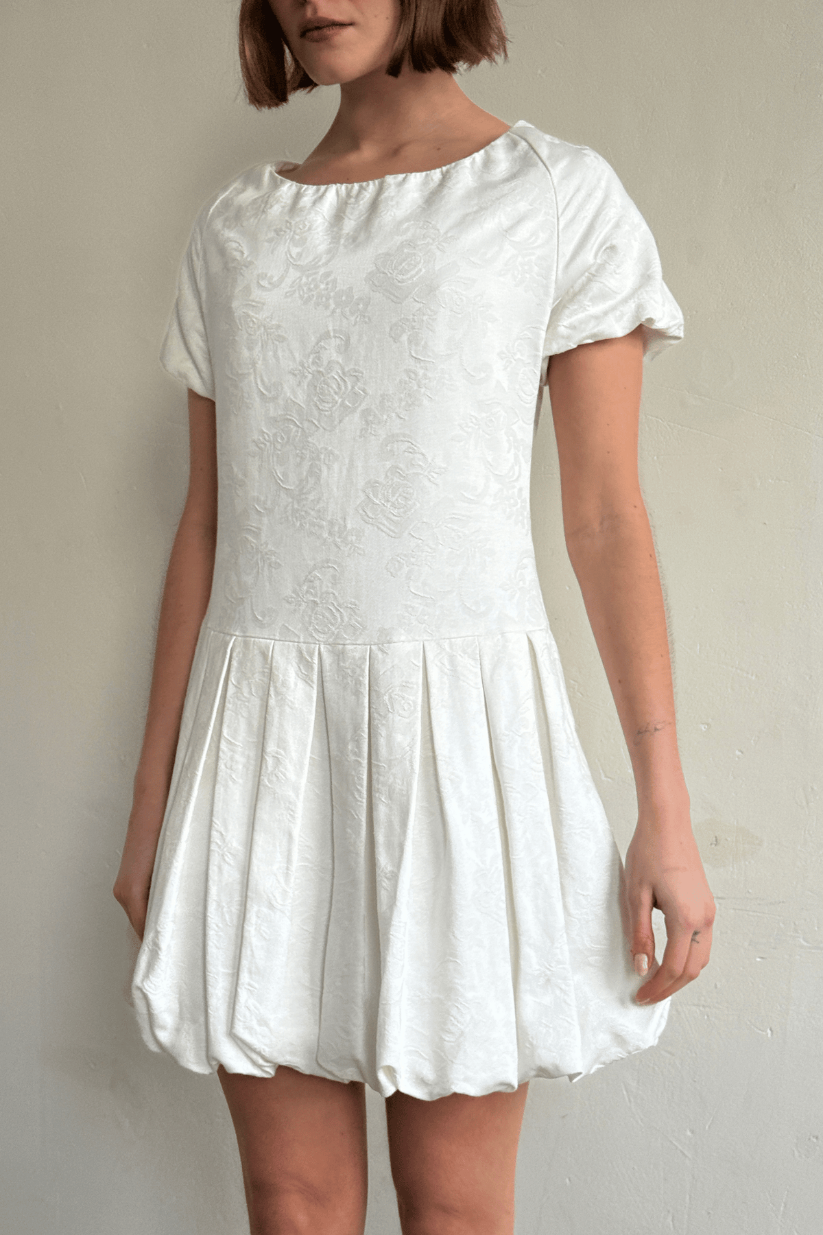 Esme Jacquard Puff Dress - Cream