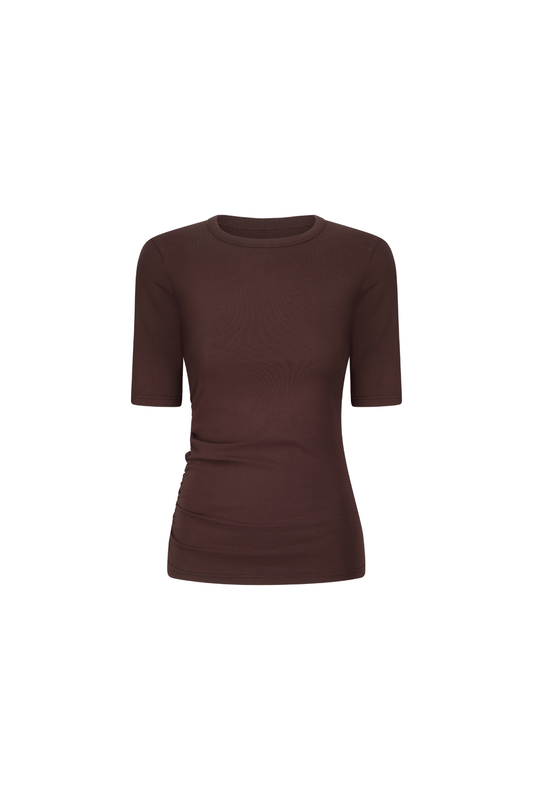 Ruched SS Tee - Choc