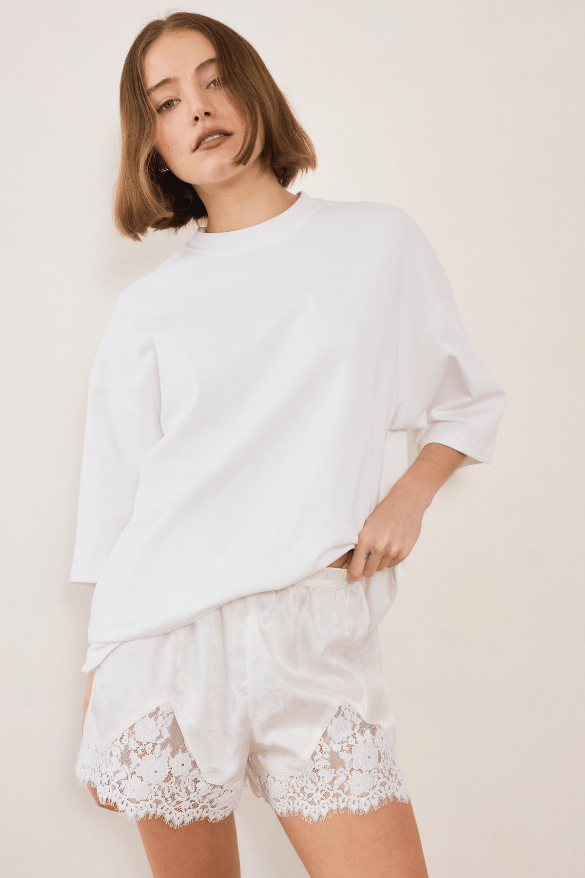 Evie Lace Jacquard Mini Shorts - White