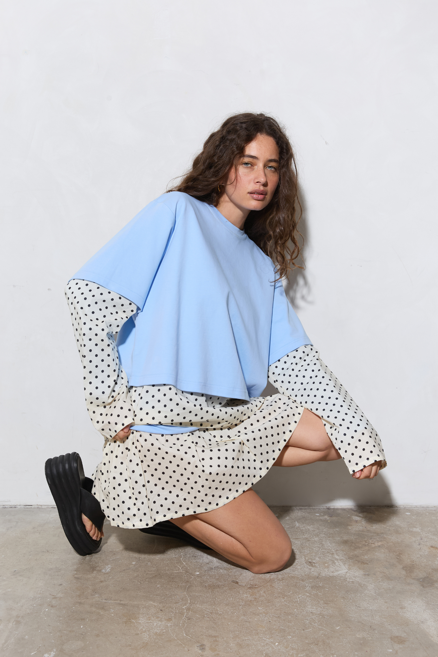 Blue Crush LS Tee - Light Blue / Polka Dot