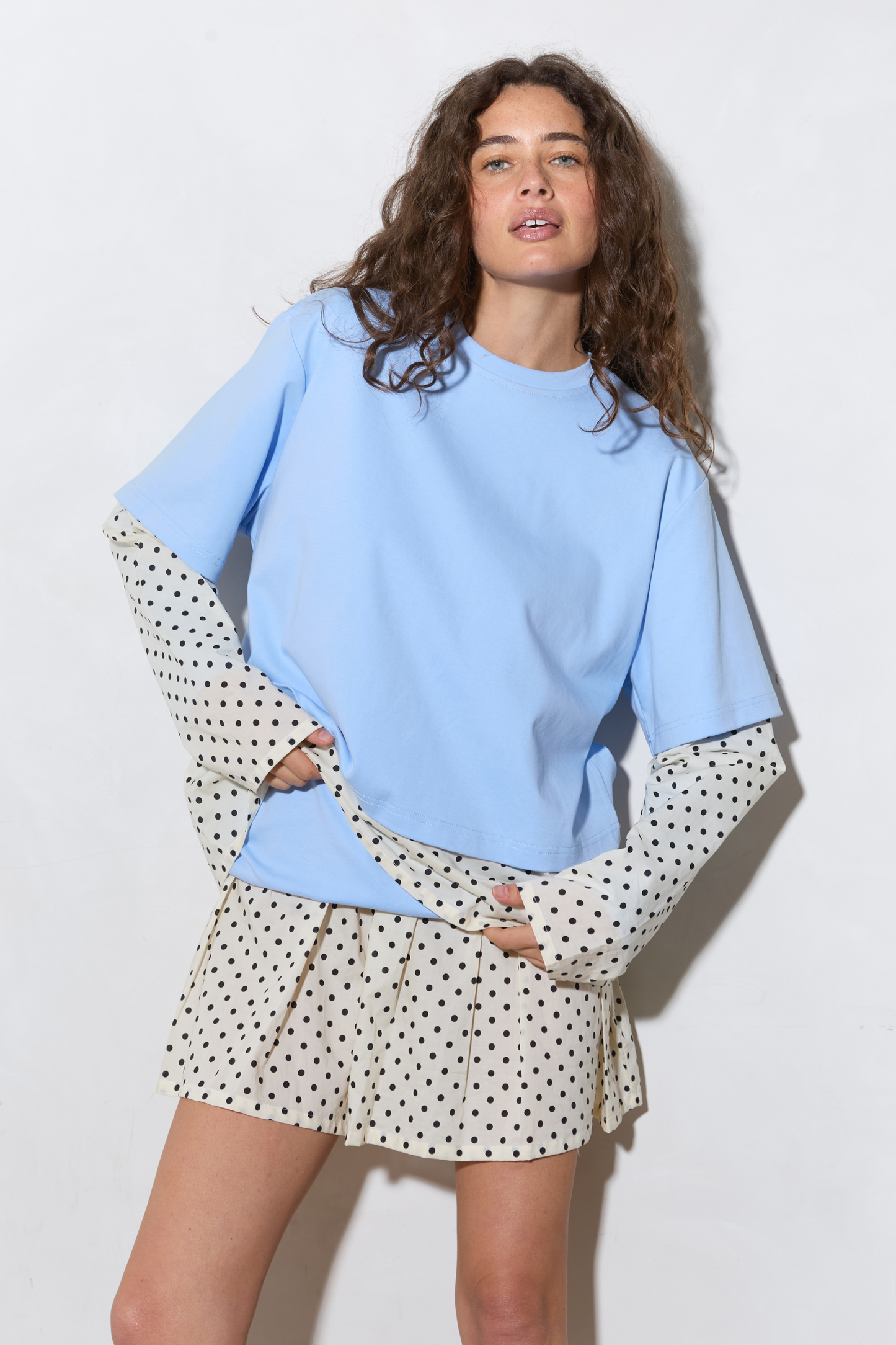 Blue Crush LS Tee - Light Blue / Polka Dot