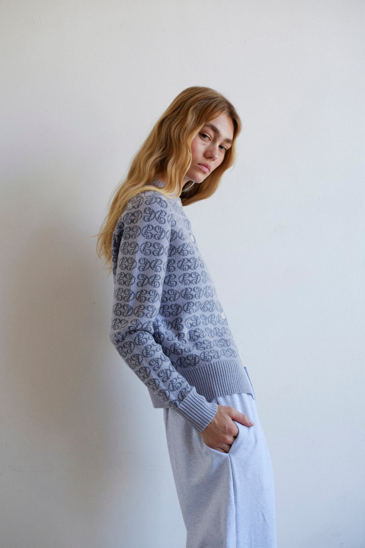 CPD Monogram Cardigan - Sky/Navy