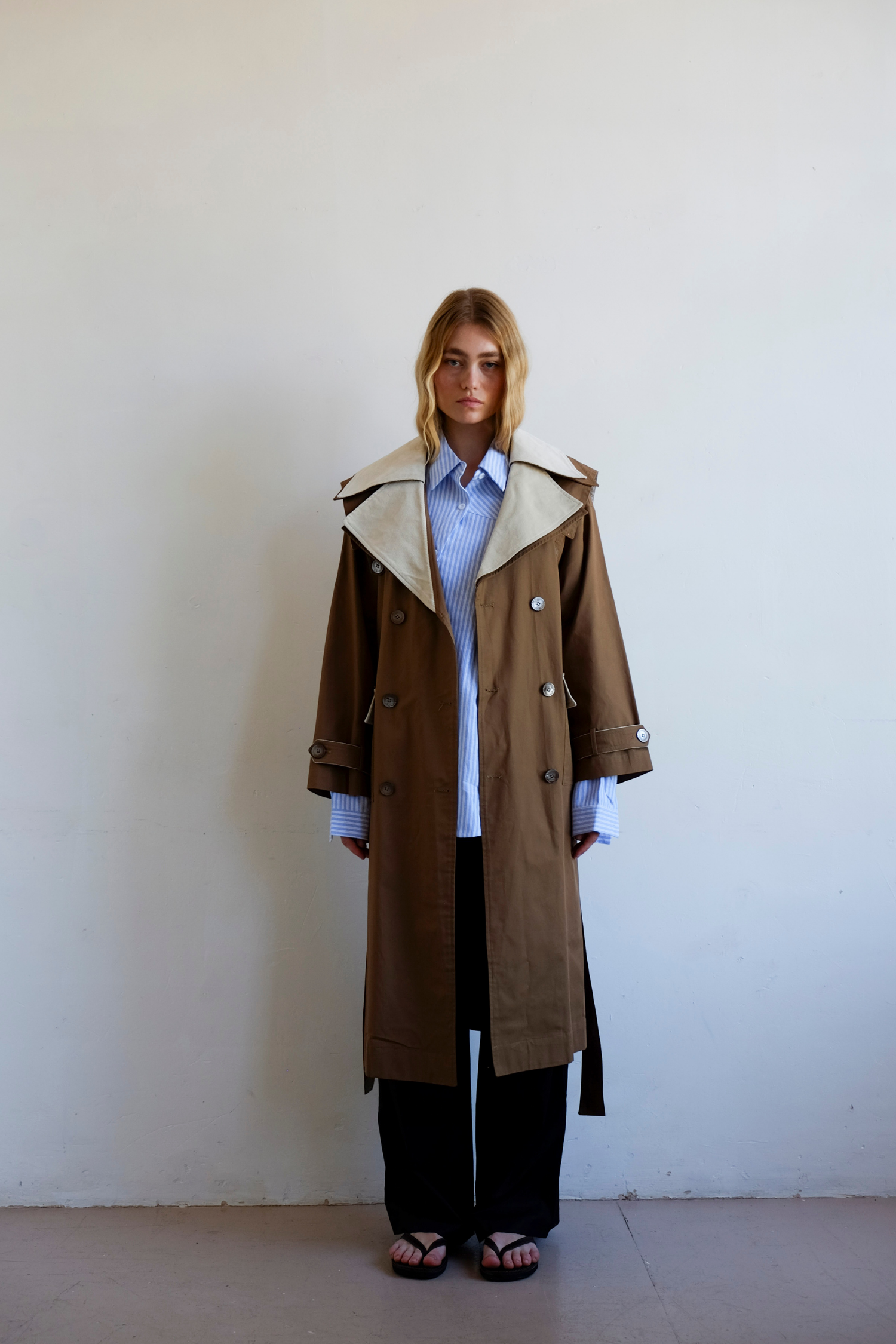 Double Layer Trench - Cream/Tan – Commonplace Essentials