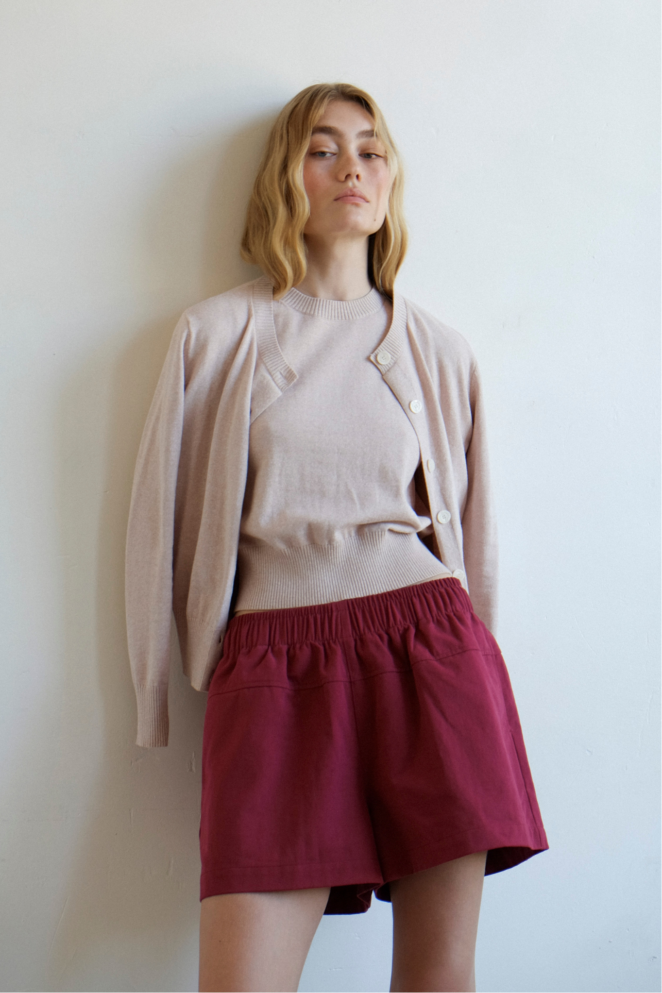 Whimsy Cotton Cardigan - Pink Beige