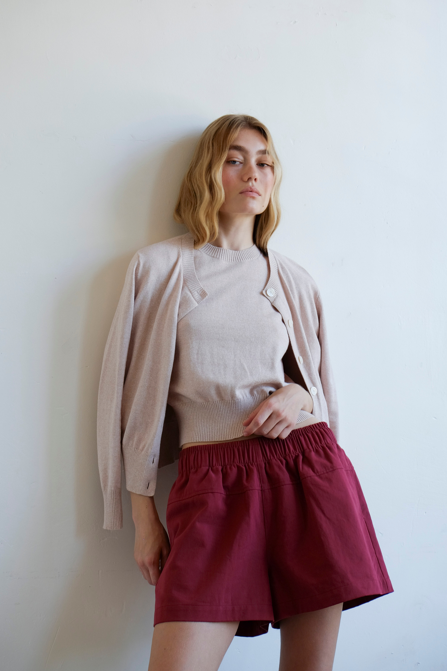 Whimsy Cotton Cardigan - Pink Beige