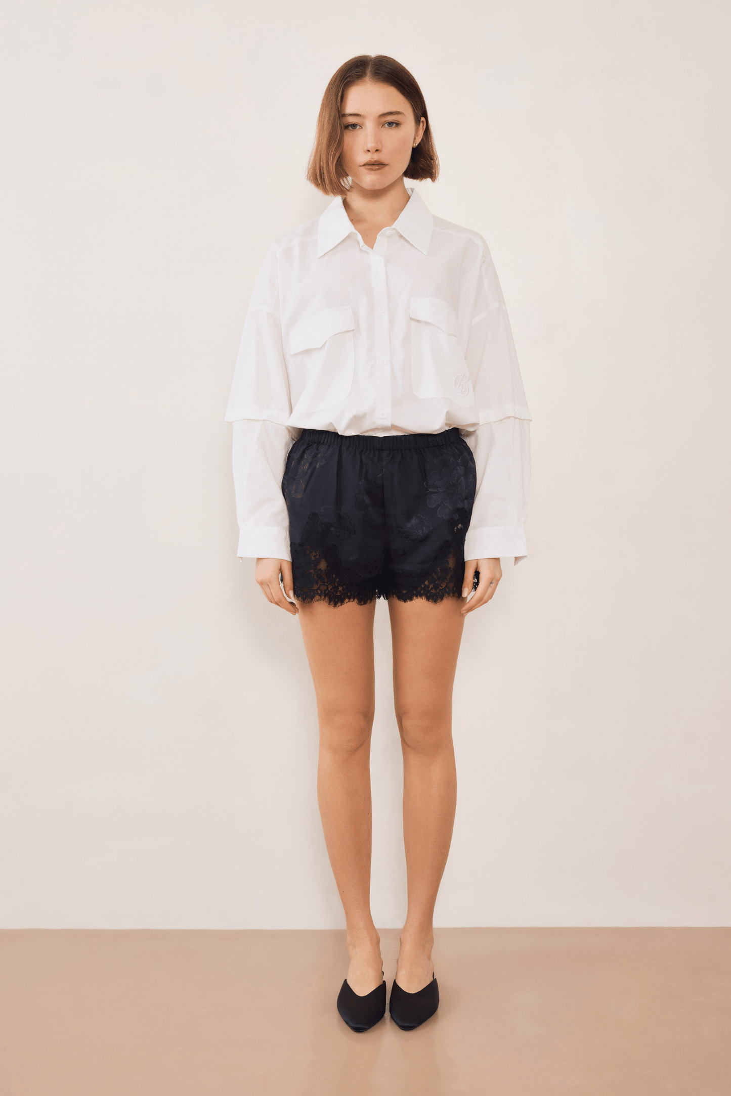 Evie Lace Jacquard Mini Short - Black