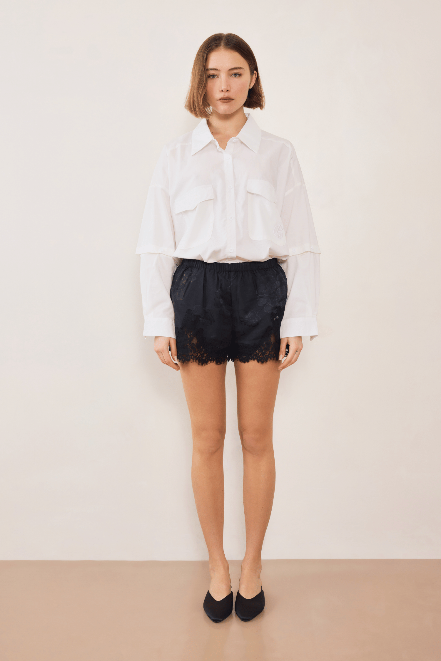 Evie Lace Jacquard Mini Short - Black