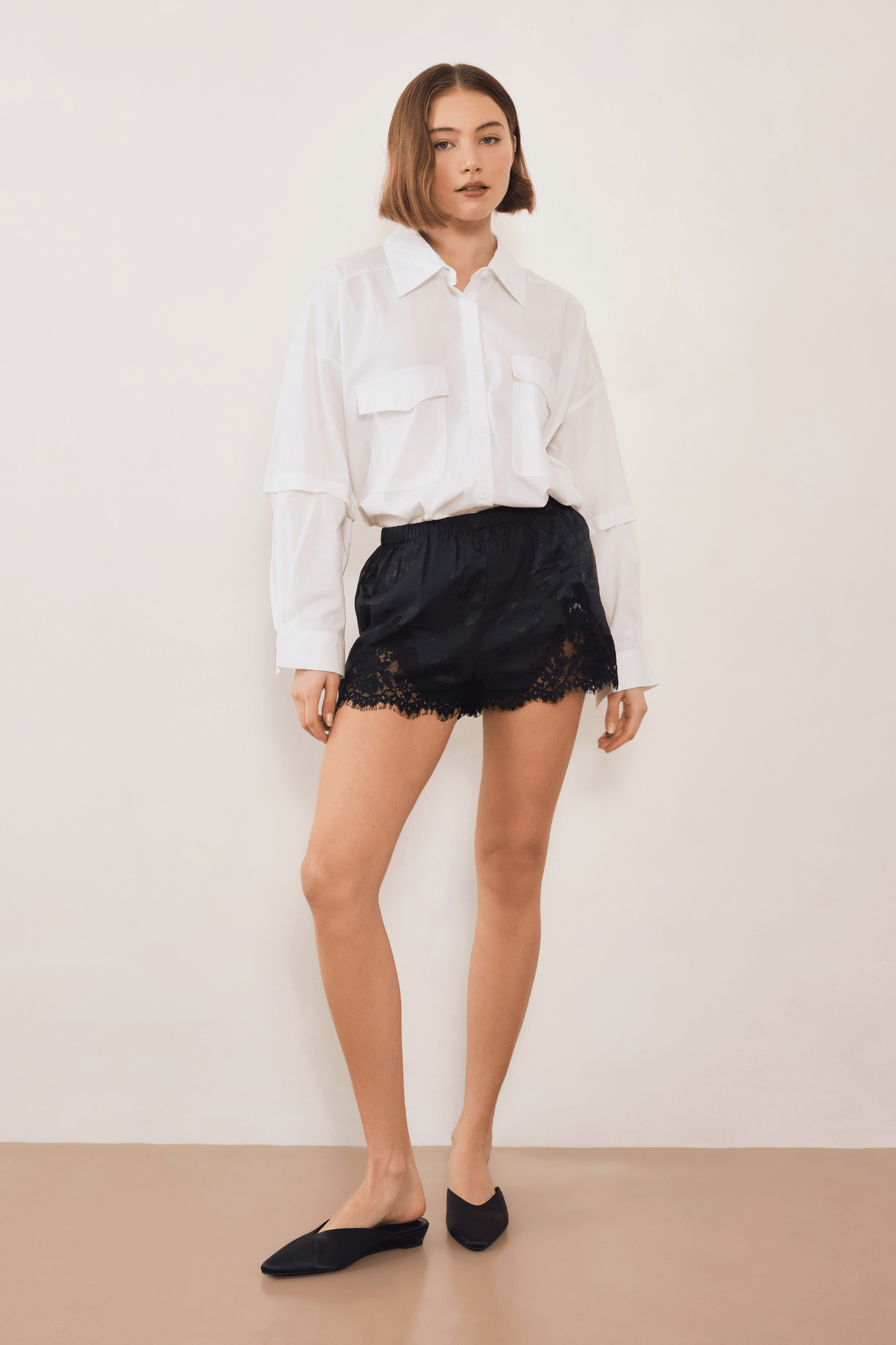 Evie Lace Jacquard Mini Short - Black