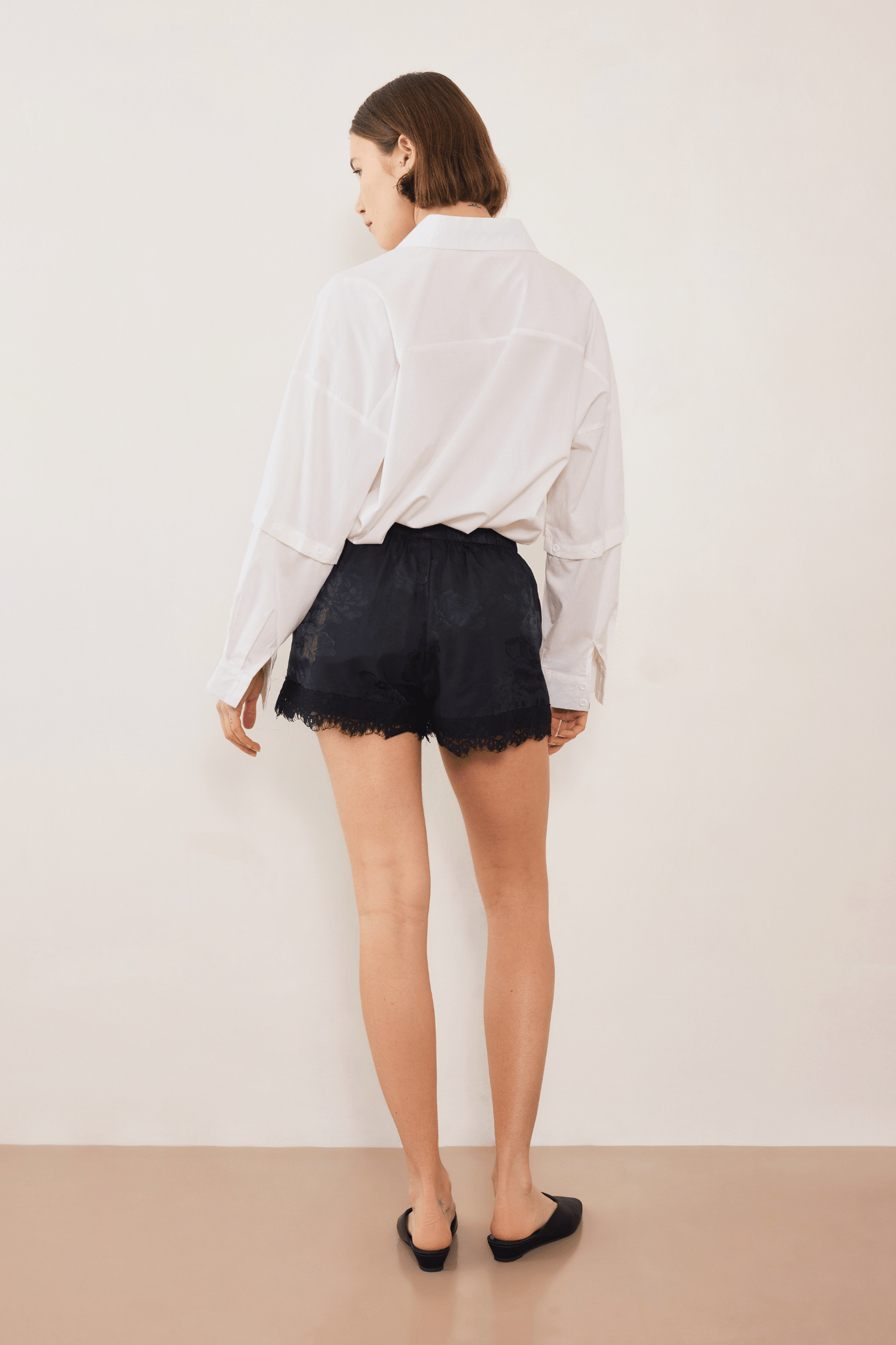 Evie Lace Jacquard Mini Short - Black