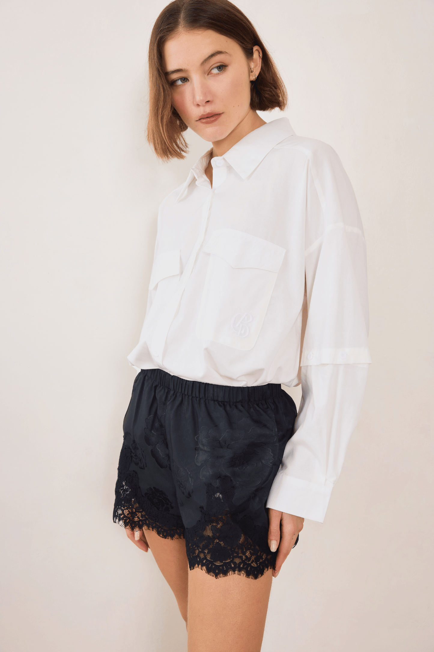 Evie Lace Jacquard Mini Short - Black