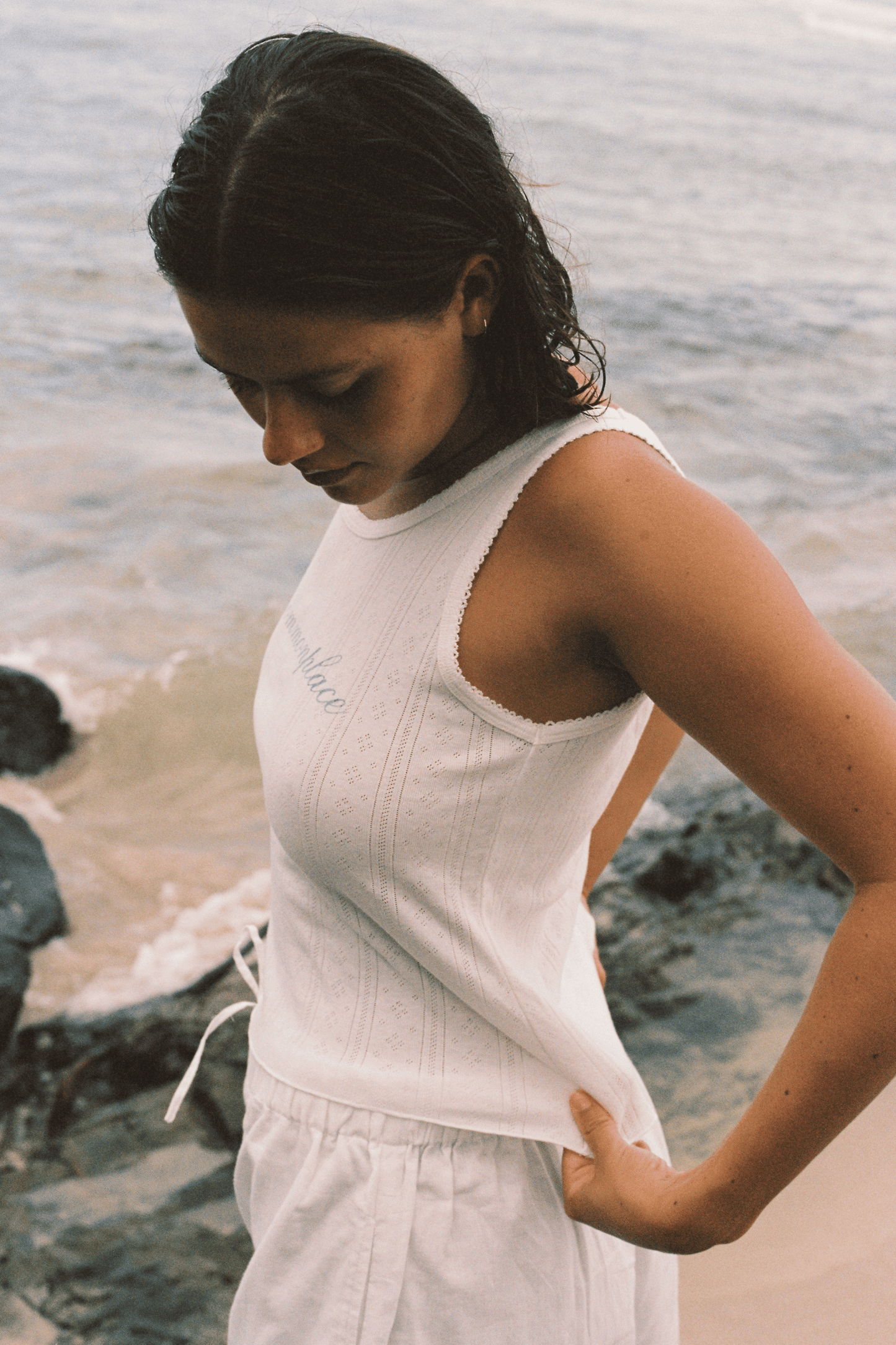 Riviera Pointelle Tank - Cream