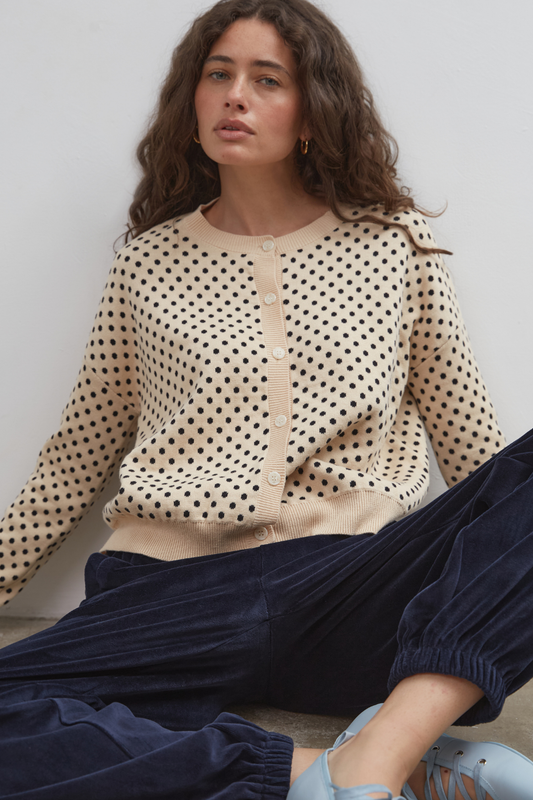 Dawn Cotton Cardigan - Beige Polka Dot