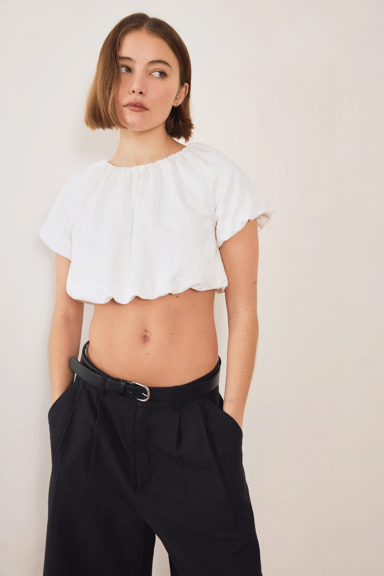 Esme Jacquard Puff Crop - Cream