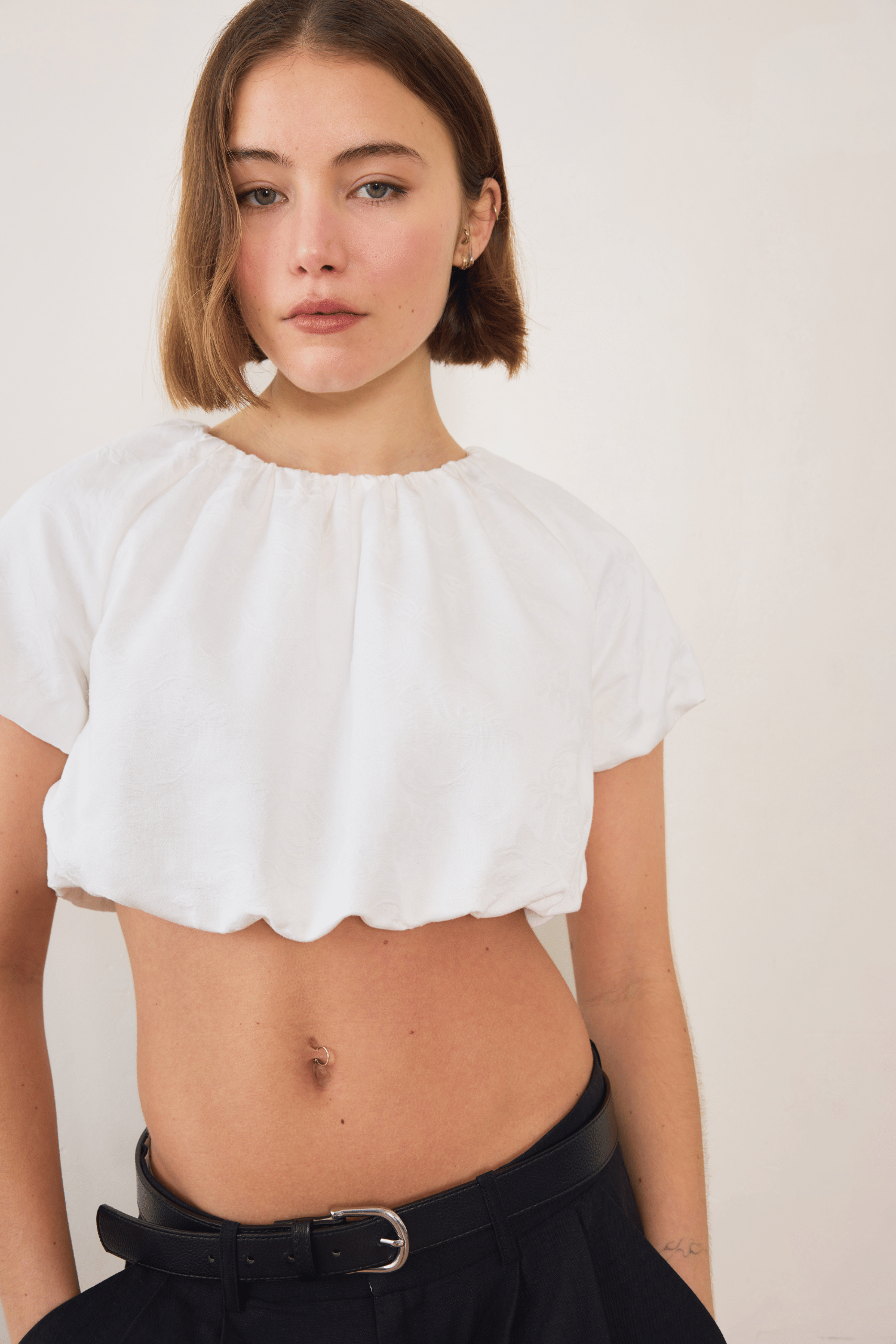 Esme Jacquard Puff Crop - Cream