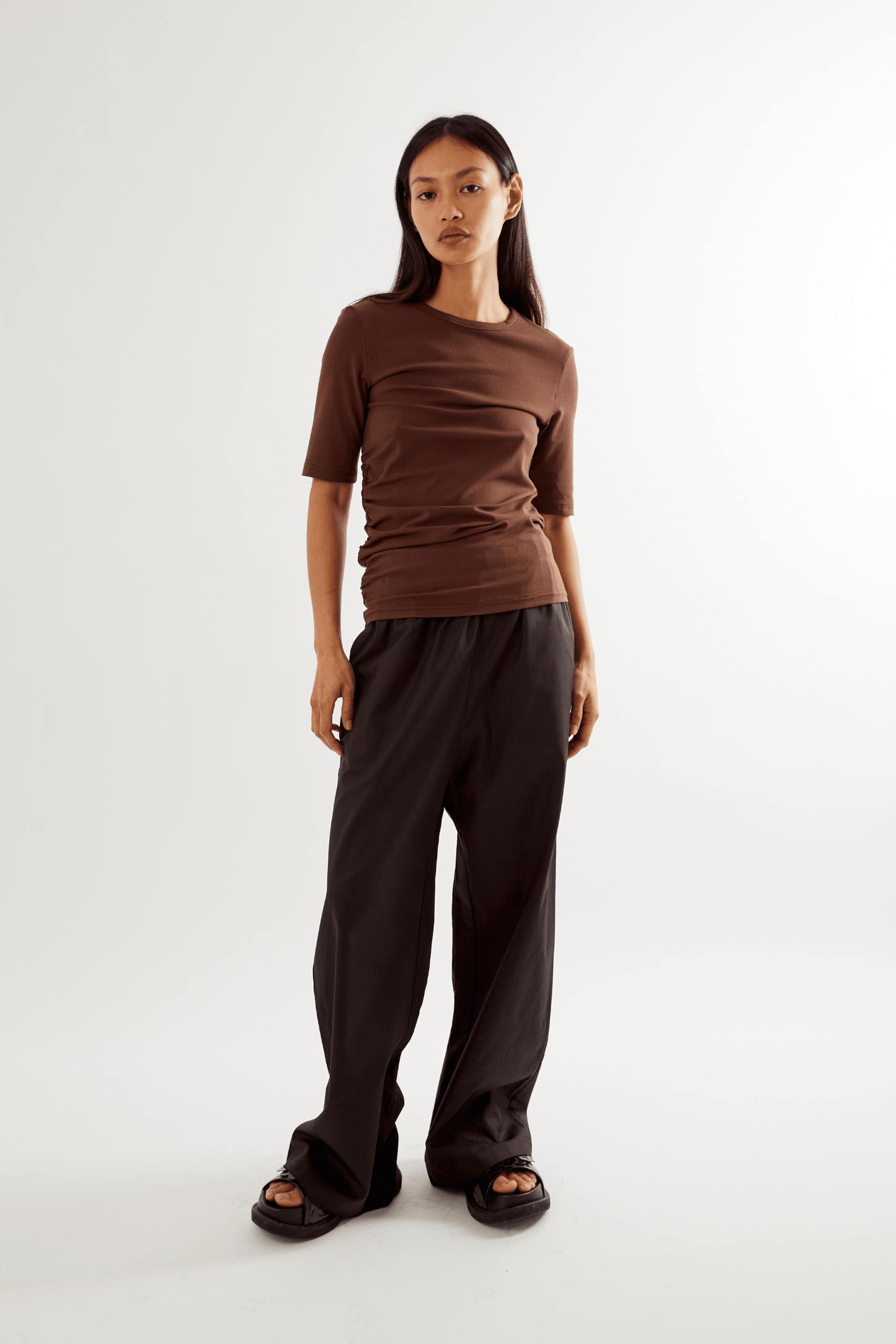 Ruched SS Tee - Choc