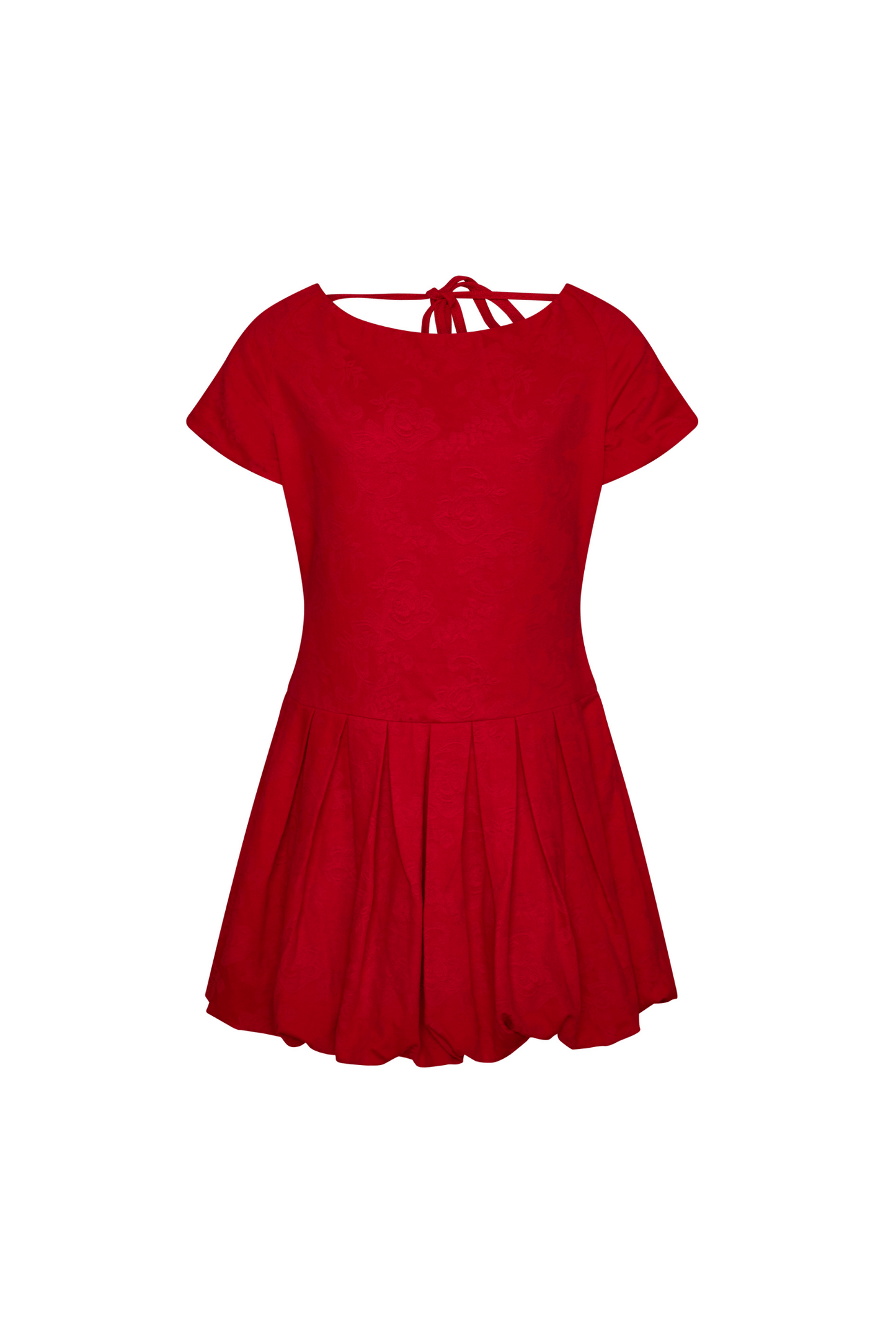 Esme Jacquard Puff Dress - Red