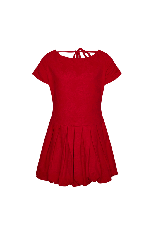 Esme Jacquard Puff Dress - Red