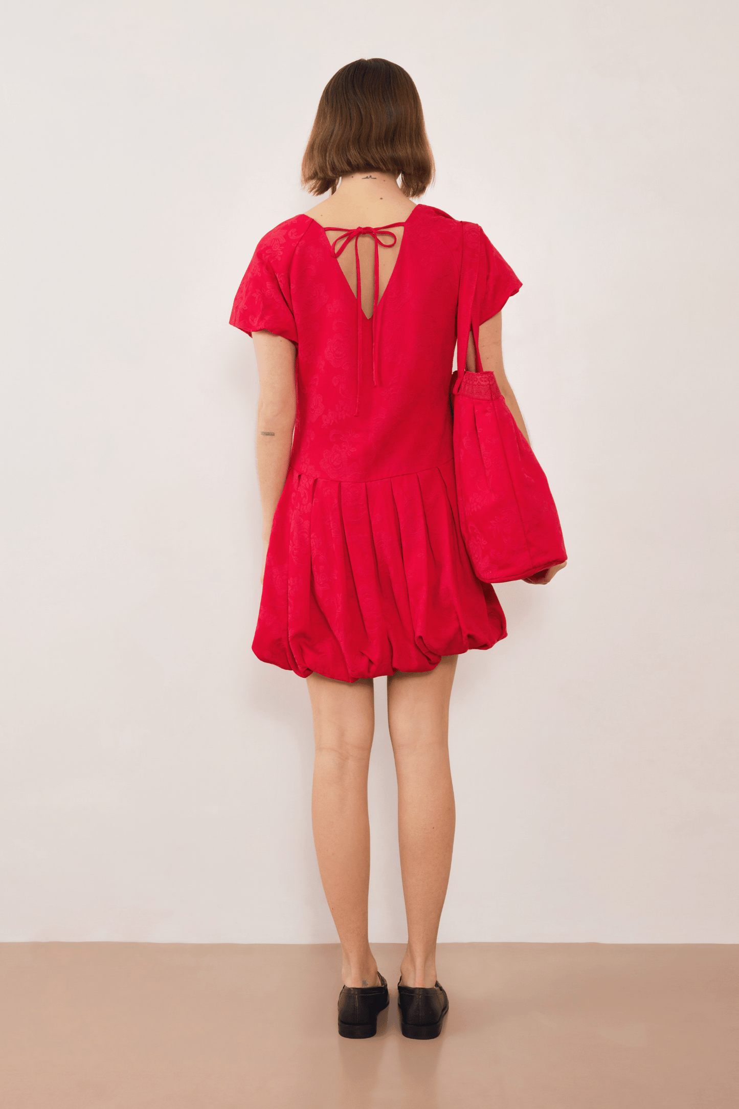 Esme Jacquard Puff Dress - Red