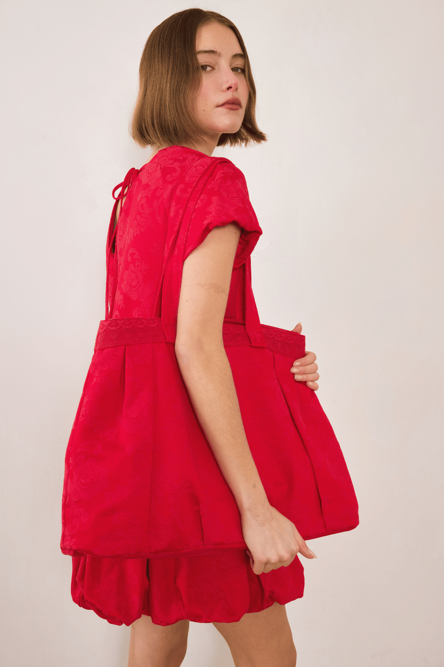 Esme Jacquard Puff Dress - Red