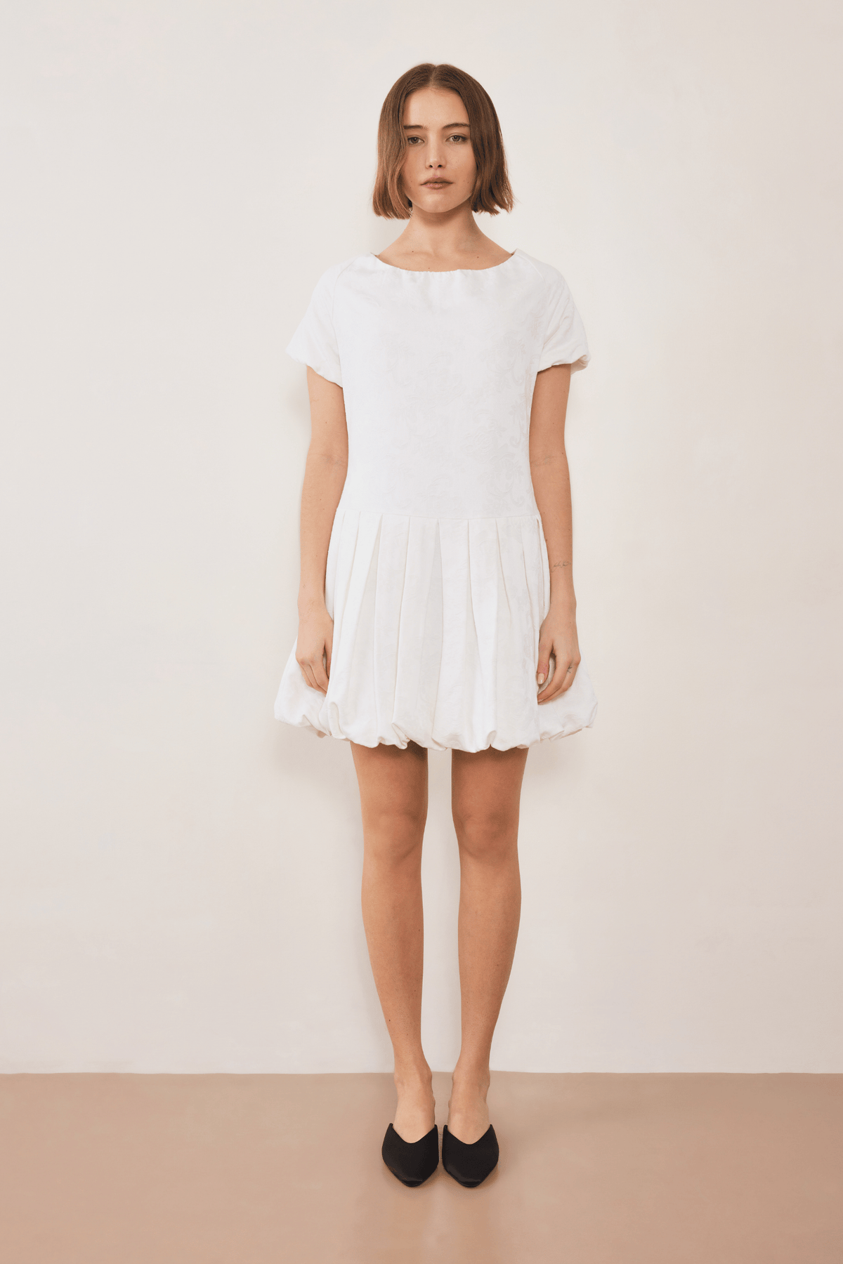 Esme Jacquard Puff Dress - Cream