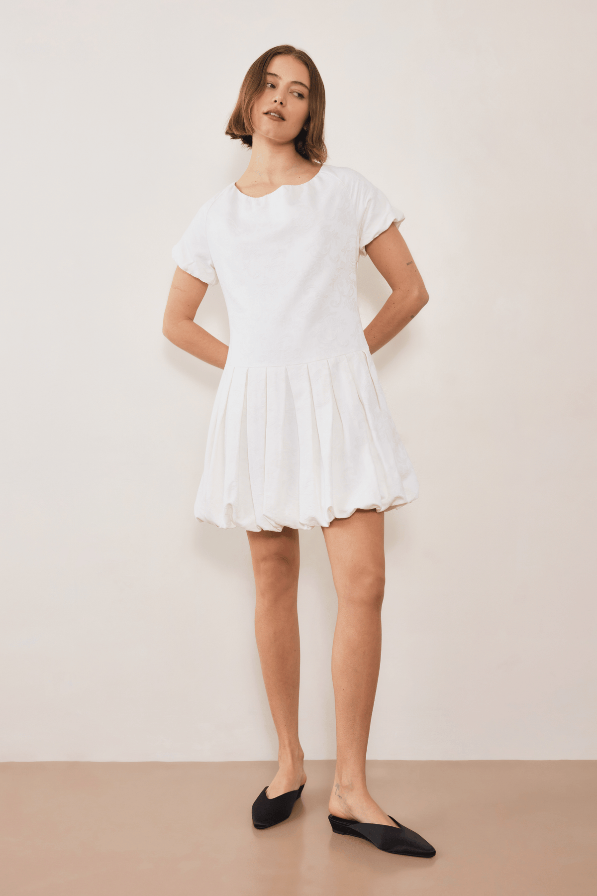 Esme Jacquard Puff Dress - Cream