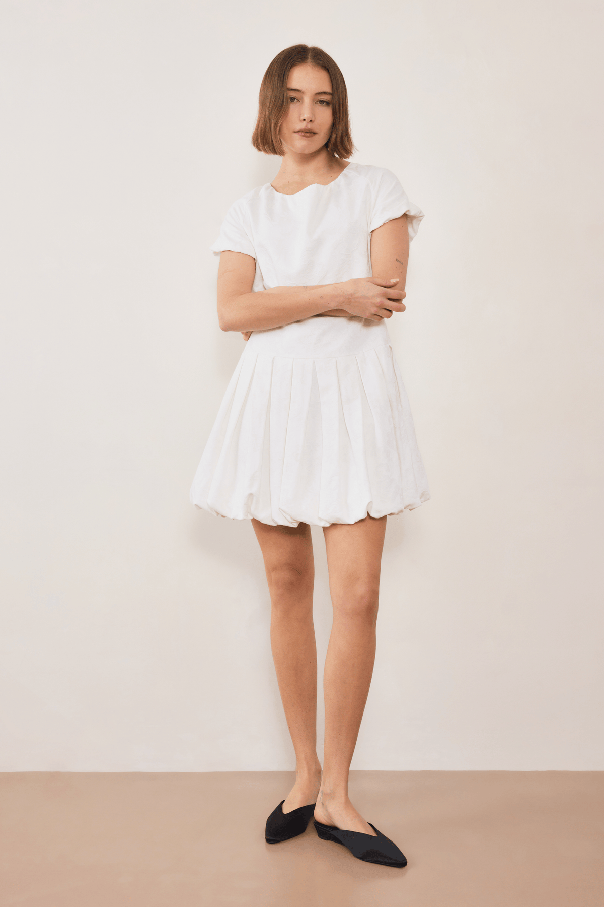 Esme Jacquard Puff Dress - Cream
