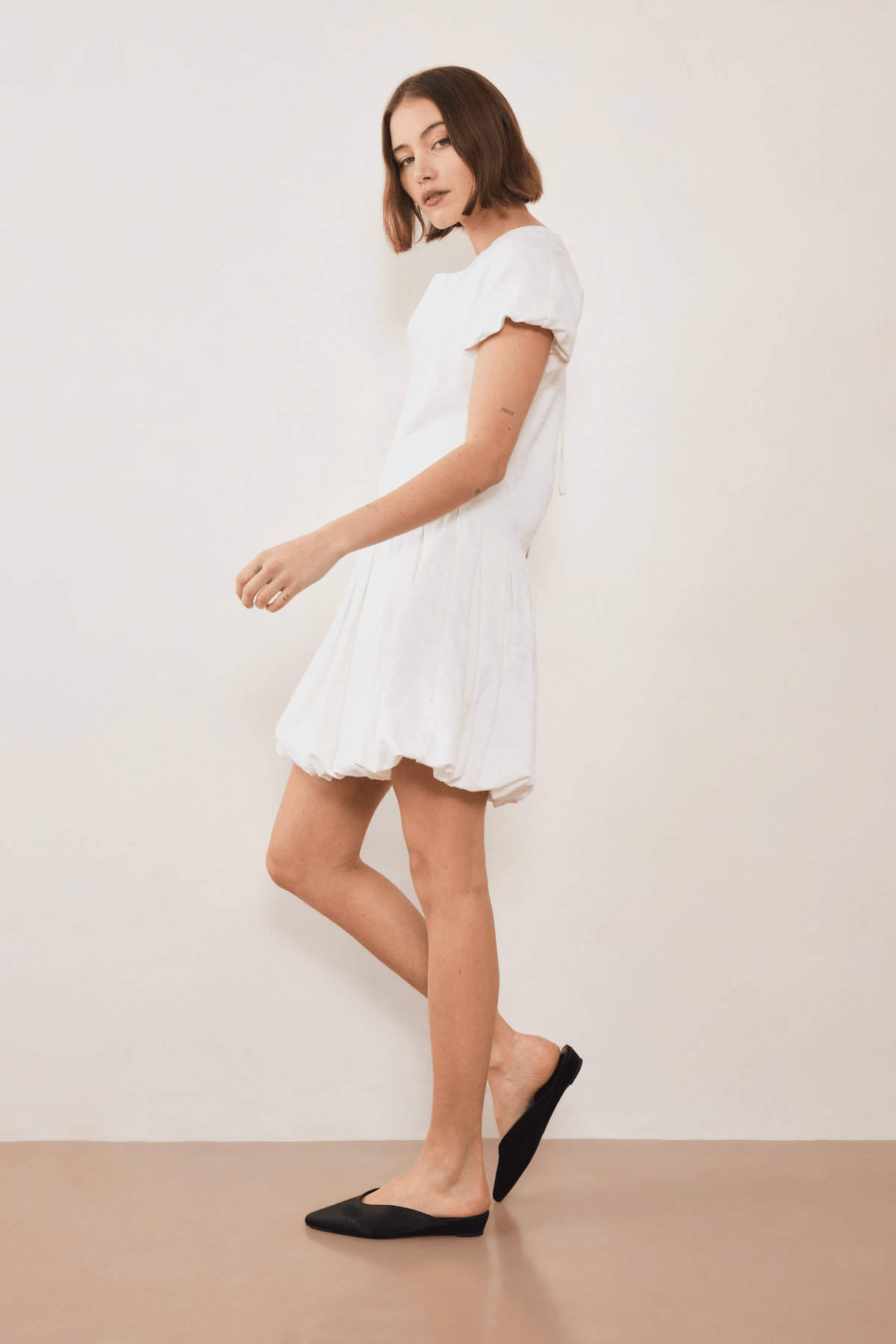 Esme Jacquard Puff Dress - Cream
