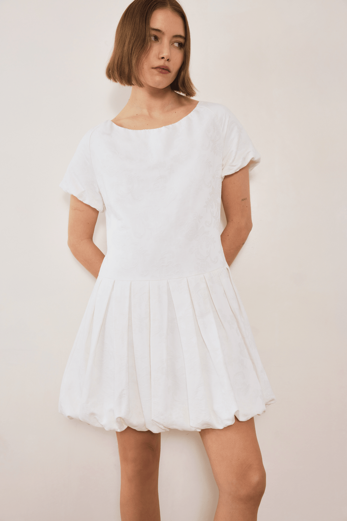 Esme Jacquard Puff Dress - Cream