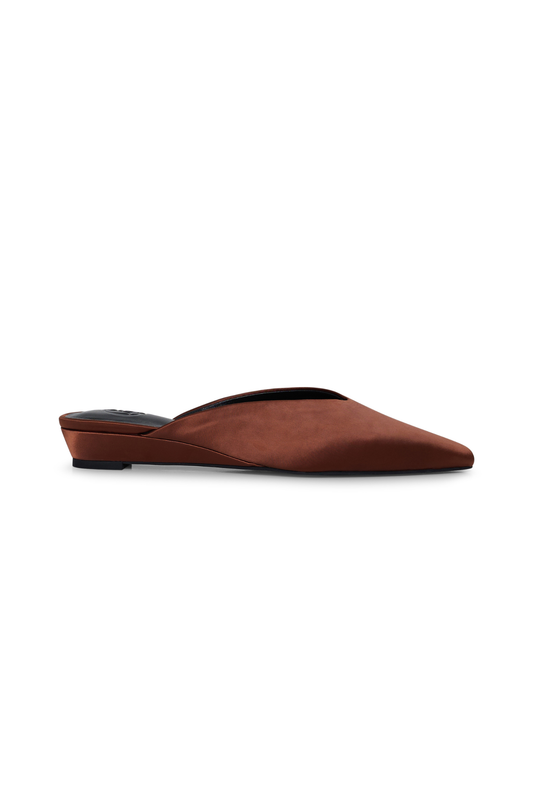 Lady Flat Mule - Choc Satin