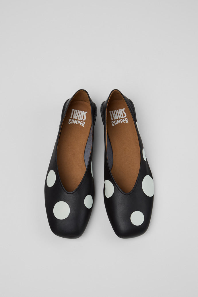 Twins Black and White Leather Ballerinas for Women - overhead view