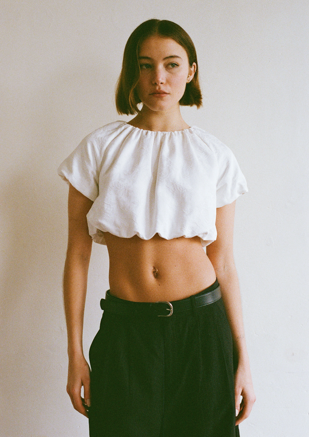 Esme Jacquard Puff Crop - Cream